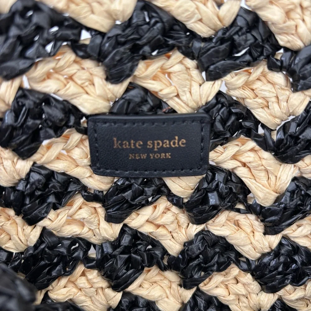 Kate Spade New York High Tide Tote Bag NWOT Striped Crochet Raffia Medium